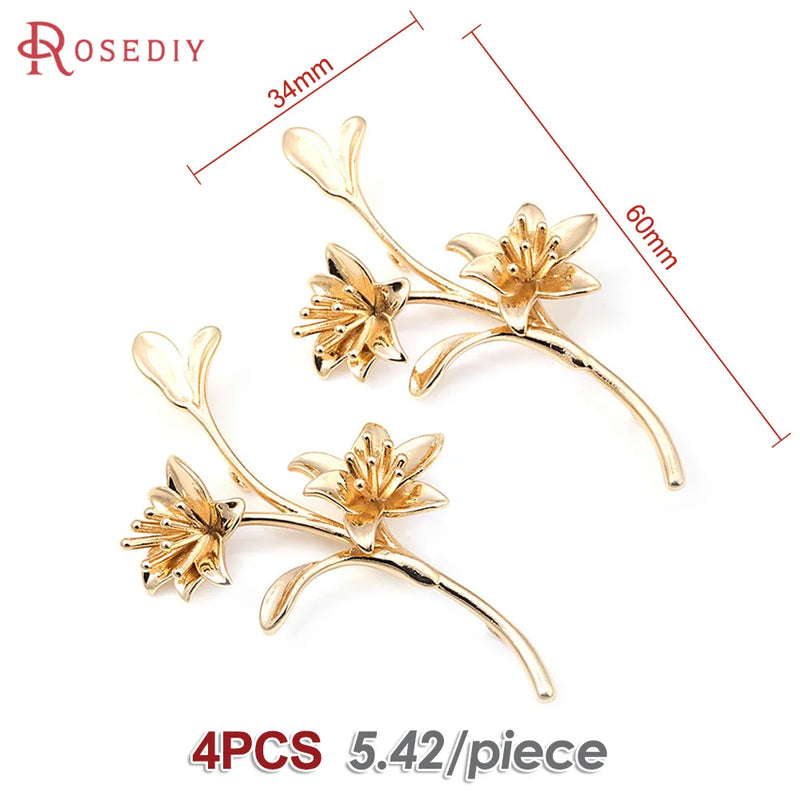18K Brass Flower Connect Charms Pendants for Jewelry Making