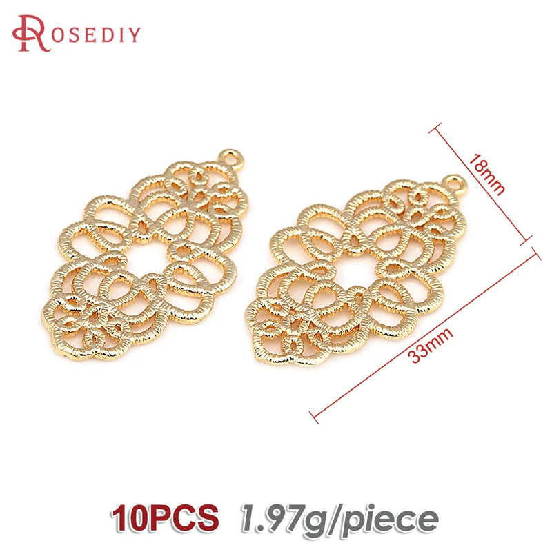 18K Brass Flower Charms Pendants Jewelry Making Supplies