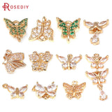 18K Brass Zircon Butterfly Charms Pendants for DIY Jewelry Making
