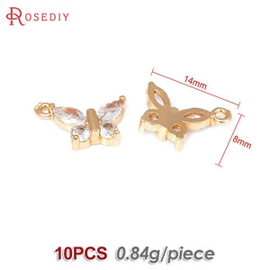 18K Brass Zircon Butterfly Charms Pendants for DIY Jewelry Making