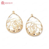Brass Glass Rose Flower Charms Pendant Jewelry Making