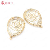 Brass Glass Rose Flower Charms Pendant Jewelry Making