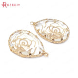 Brass Glass Rose Flower Charms Pendant Jewelry Making