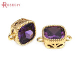 18K Brass Zircon Square Connect Charms Pendants for Jewelry Making