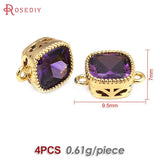 18K Brass Zircon Square Connect Charms Pendants for Jewelry Making
