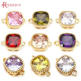 18K Brass Zircon Square Connect Charms Pendants for Jewelry Making