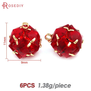 18K Brass Zircon Flower Ball Charms Pendants Jewelry Making Accessories