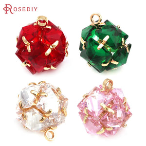 18K Brass Zircon Flower Ball Charms Pendants Jewelry Making Accessories