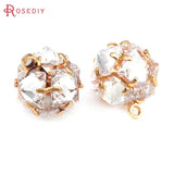 18K Brass Zircon Flower Ball Charms Pendants Jewelry Making Accessories