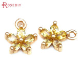 18K Brass Zircon Flower Charms Pendants for Jewelry Making