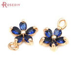 18K Brass Zircon Flower Charms Pendants for Jewelry Making