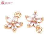 18K Brass Zircon Flower Charms Pendants for Jewelry Making