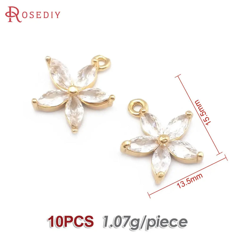 18K Brass Zircon Flower Charms Pendants for Jewelry Making