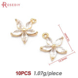 18K Brass Zircon Flower Charms Pendants for Jewelry Making
