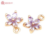 18K Brass Zircon Flower Charms Pendants for Jewelry Making