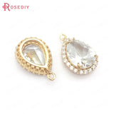 18K Brass Zircon Glass Drop Charms Pendants DIY Jewelry Making