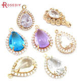 18K Brass Zircon Glass Drop Charms Pendants DIY Jewelry Making