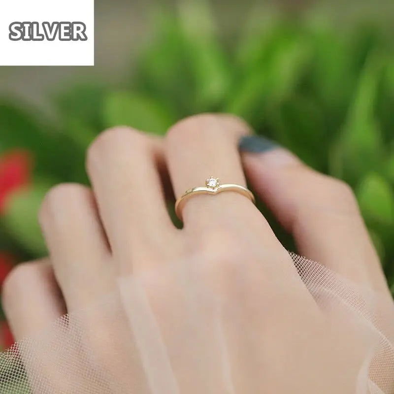 18K Zircon Crystal Heart Ring Women Minimalist Charm Jewelry