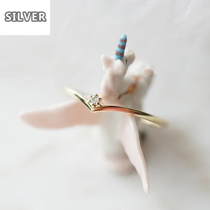 18K Zircon Crystal Heart Ring Women Minimalist Charm Jewelry