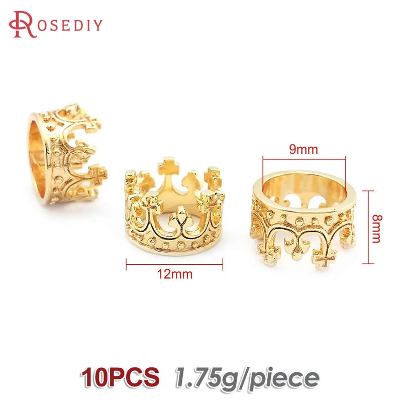 18K Large Hole Beads Crown Charms Pendants for Women
