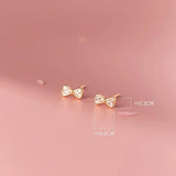 18K Zircon Pave Bowknot Stud Earrings Party Jewelry
