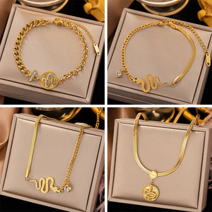 18K Titanium Steel Bracelet for Women Street Punk Snake Hip-Hop Charms
