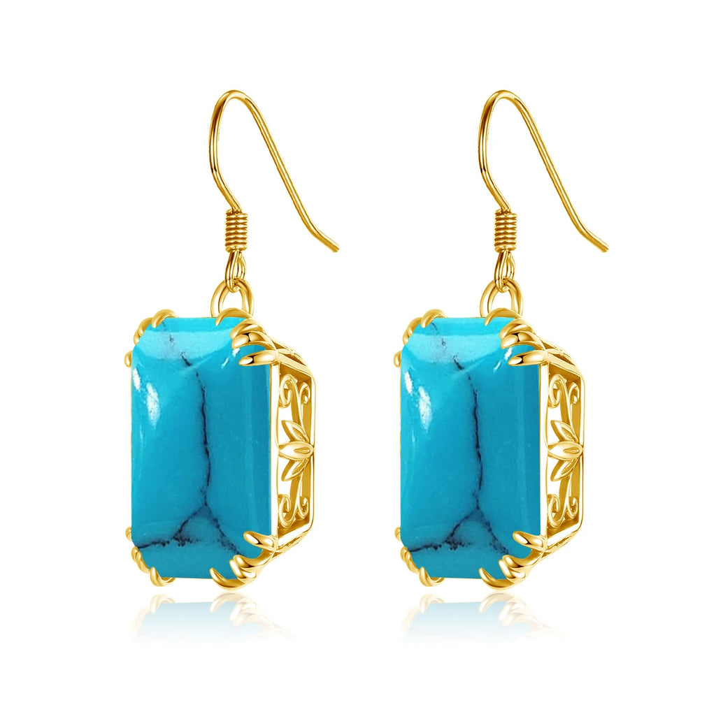 Vintage Turquoise Drop Earrings 925 Sterling Silver Hanging Earrings
