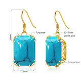 Vintage Turquoise Drop Earrings 925 Sterling Silver Hanging Earrings