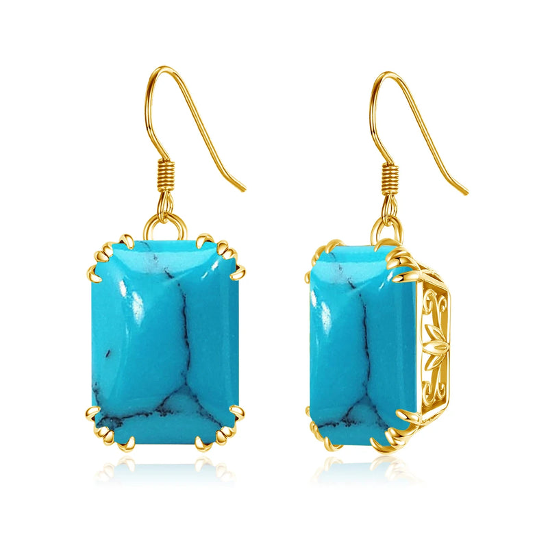 Vintage Turquoise Drop Earrings 925 Sterling Silver Hanging Earrings