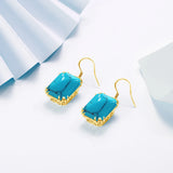 Vintage Turquoise Drop Earrings 925 Sterling Silver Hanging Earrings
