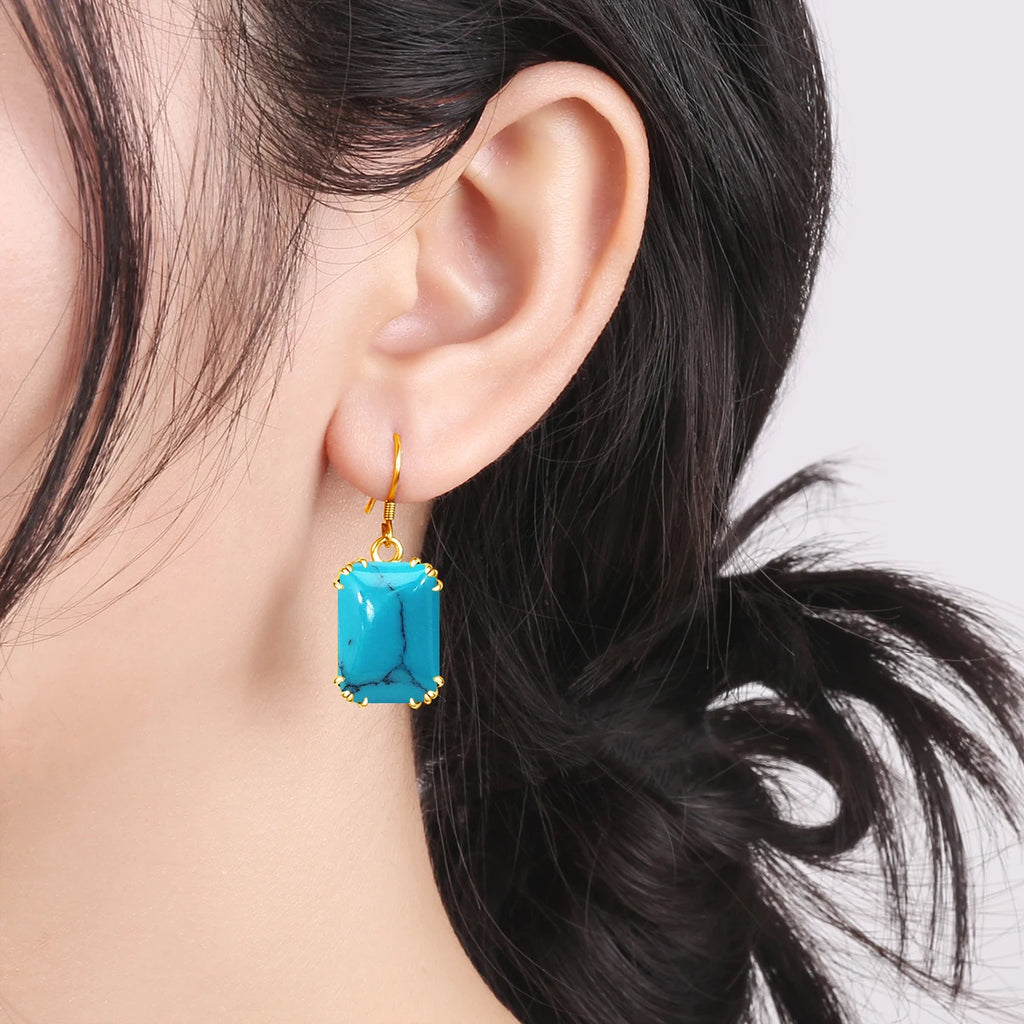 Vintage Turquoise Drop Earrings 925 Sterling Silver Hanging Earrings