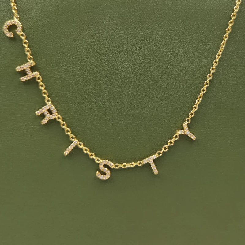 18K Zircon Name Letter Necklace for Women Jewelry