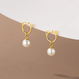 18K Filled Synthetic Pearl 925 Sterling Silver Cat Stud Earrings