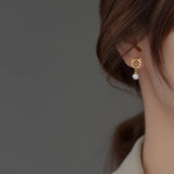 18K Filled Synthetic Pearl 925 Sterling Silver Cat Stud Earrings