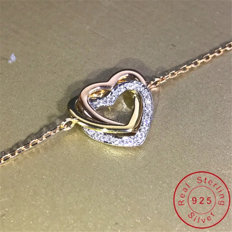 18K Heart Diamond Bracelet Bangle 925 Sterling Silver for Women