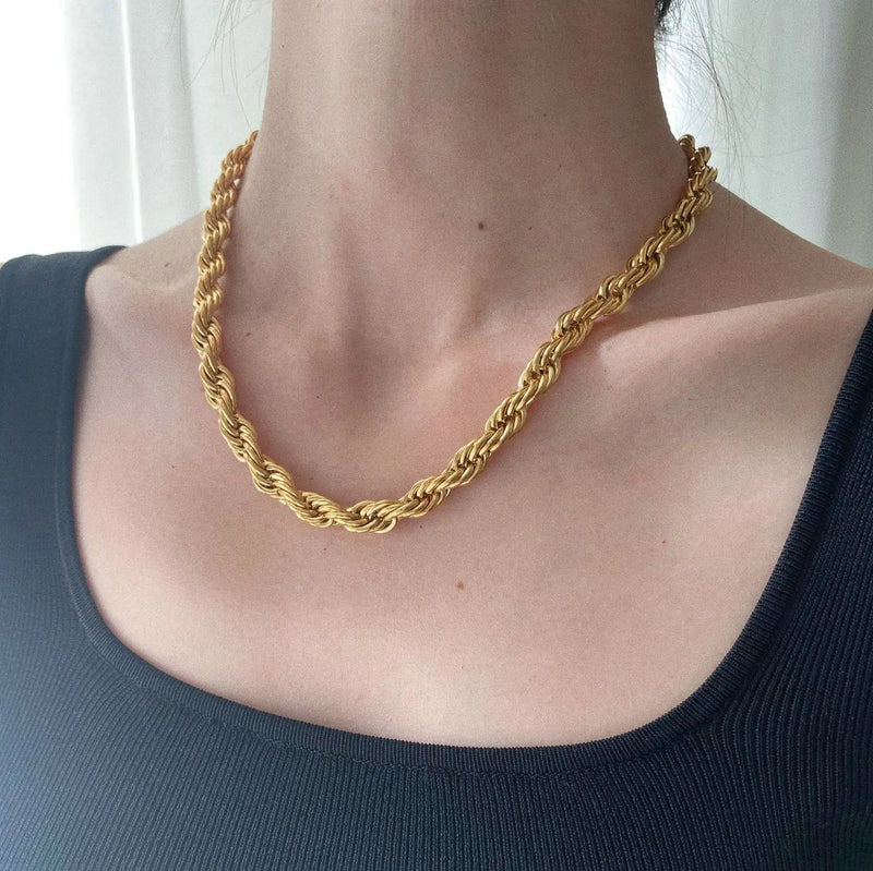18K Plated Stainless Steel Twisted Rope Chain Choker Necklace