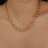 18K Plated Stainless Steel Twisted Rope Chain Choker Necklace