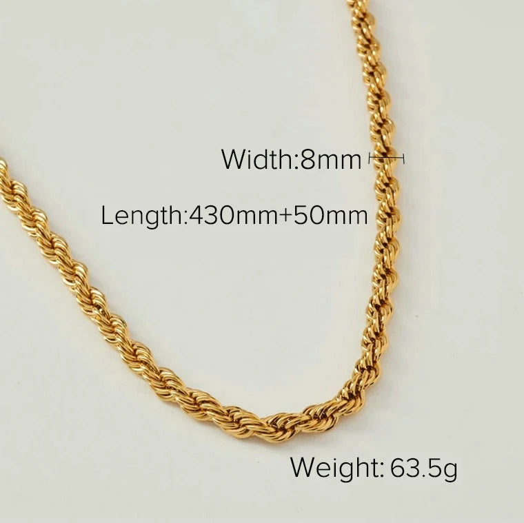 Stainless Steel Chunky Twist Necklaces Women 8mm Thick Romeo Rope Chain Choker