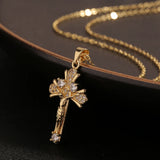 18K Zircon Cross Pendant Clavicle Chain Necklace for Women