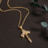 18K Zircon Cross Pendant Clavicle Chain Necklace for Women