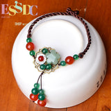 18K Natural Agate Aventurine Jade Anklet Hand-woven Floral Ladies Jewelry