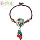 18K Natural Agate Aventurine Jade Anklet Hand-woven Floral Ladies Jewelry