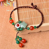 18K Natural Agate Aventurine Jade Anklet Hand-woven Floral Ladies Jewelry