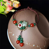 18K Natural Agate Aventurine Jade Anklet Hand-woven Floral Ladies Jewelry