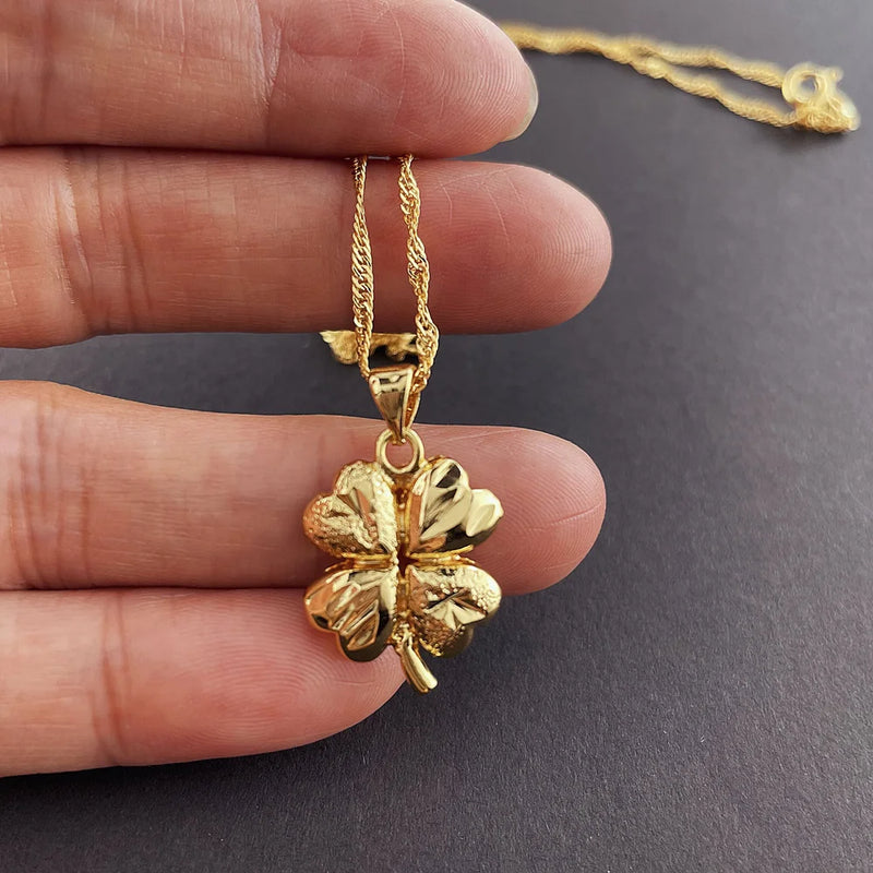 18K Necklace Lucky Clover Pendant 24K For Woman Charm Jewelry