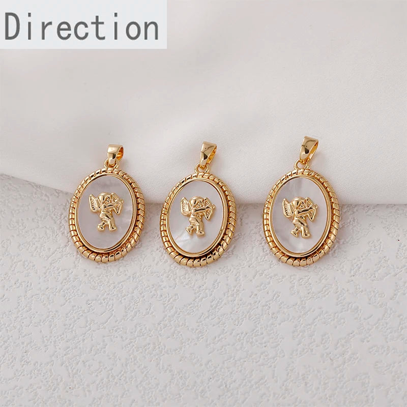 18K Oval Shell Angel Pendant DIY Necklace Ear Jewelry 1PCS