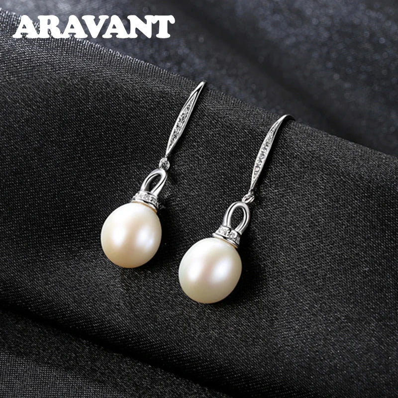 18K Pearl Long Drop Earring Wedding Jewelry