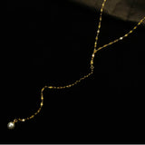 18K Pearl Pendant Tassel Y Necklace Stainless Steel Jewelry