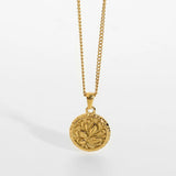 18K Plated Stainless Steel Flower Coin Pendant Necklace For Women