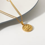 18K Plated Stainless Steel Flower Coin Pendant Necklace For Women